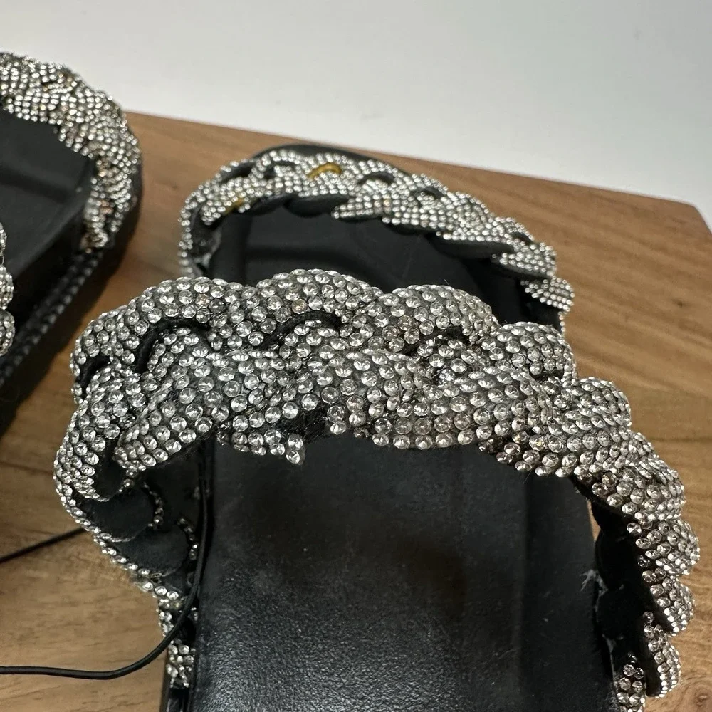 New NWOB‎ Azalea Wang Nikolina Braided Rhinestone Platform Slides Sandals Size 7